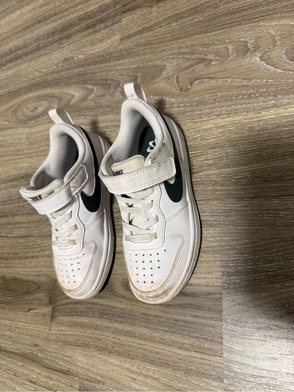 Size 12 kids - Nike Court Borough White and Dark Green Velcro Sneakers